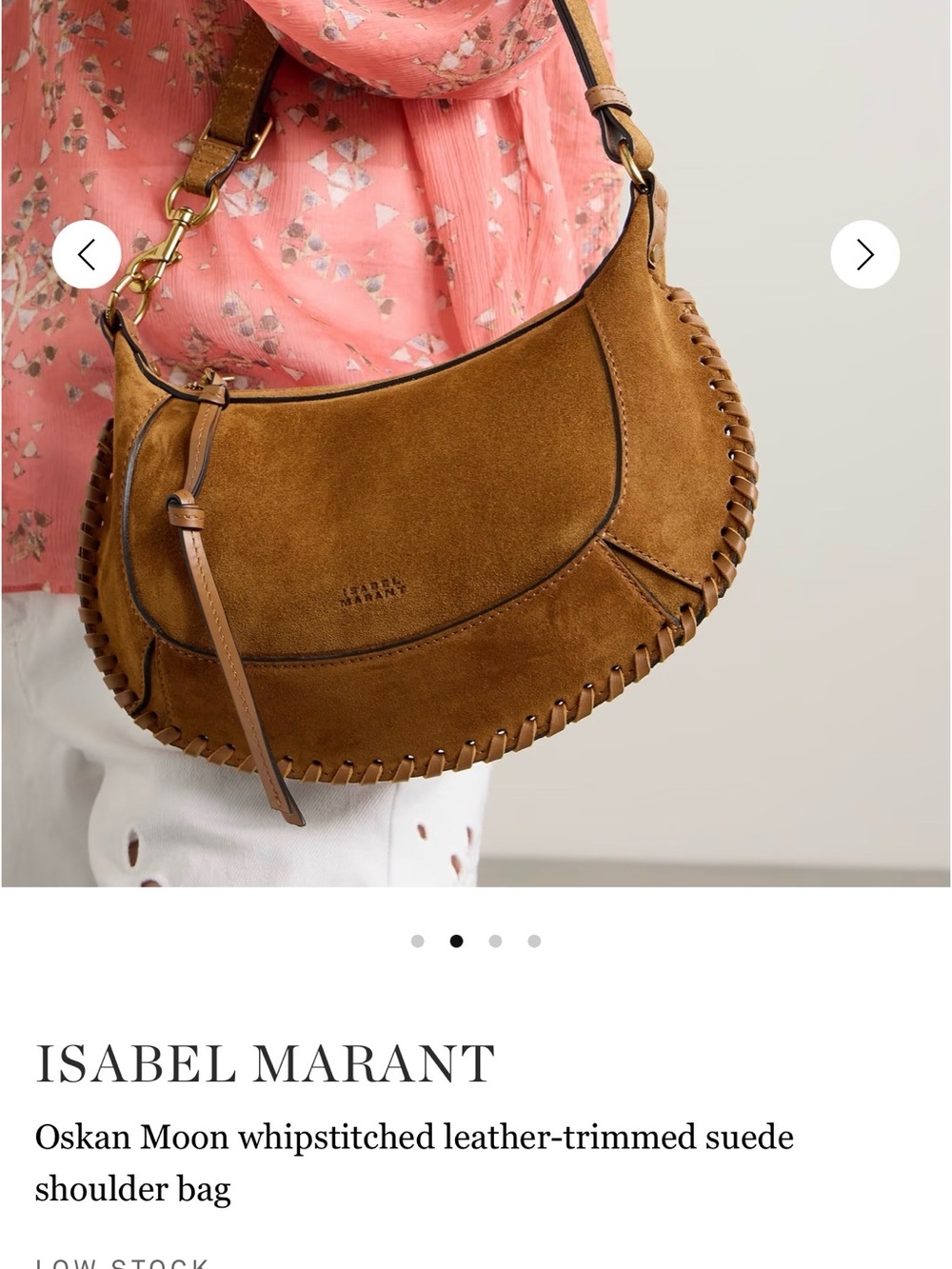 ISABEL MARANT Oskan Moon whipstitched leather-trimmed suede shoulder bag - Picture 3 of 6